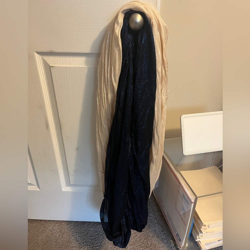 PAIR- Express gold and blue shimmery infinity scarves